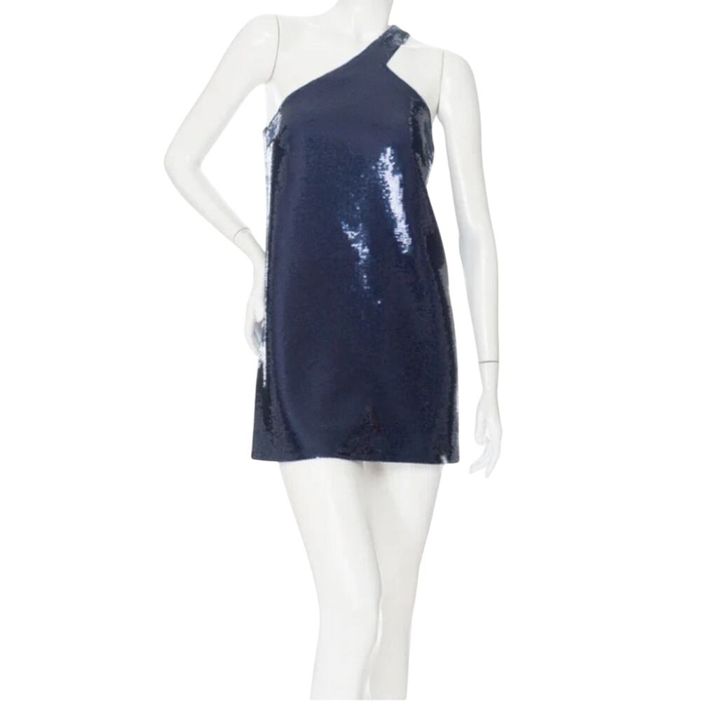 Saint Laurent Blue Sequin One Shoulder Mini Dress FR 36 Worn by Aubrey Plaza